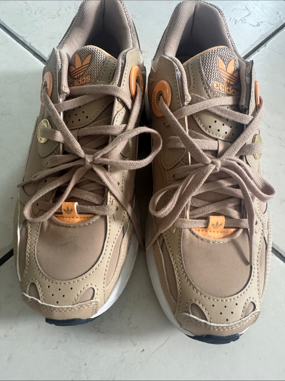 adidas Kids Tan Sneakers with Orange Accents